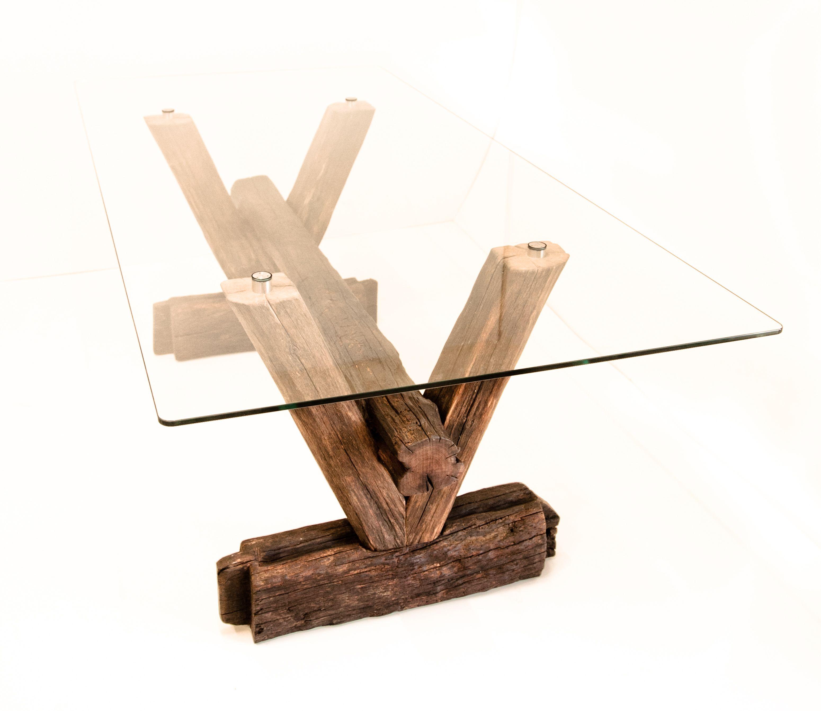 Glastisch aus Eiche rustikal